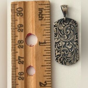 925 Silver rectangle pendant floral unisex
